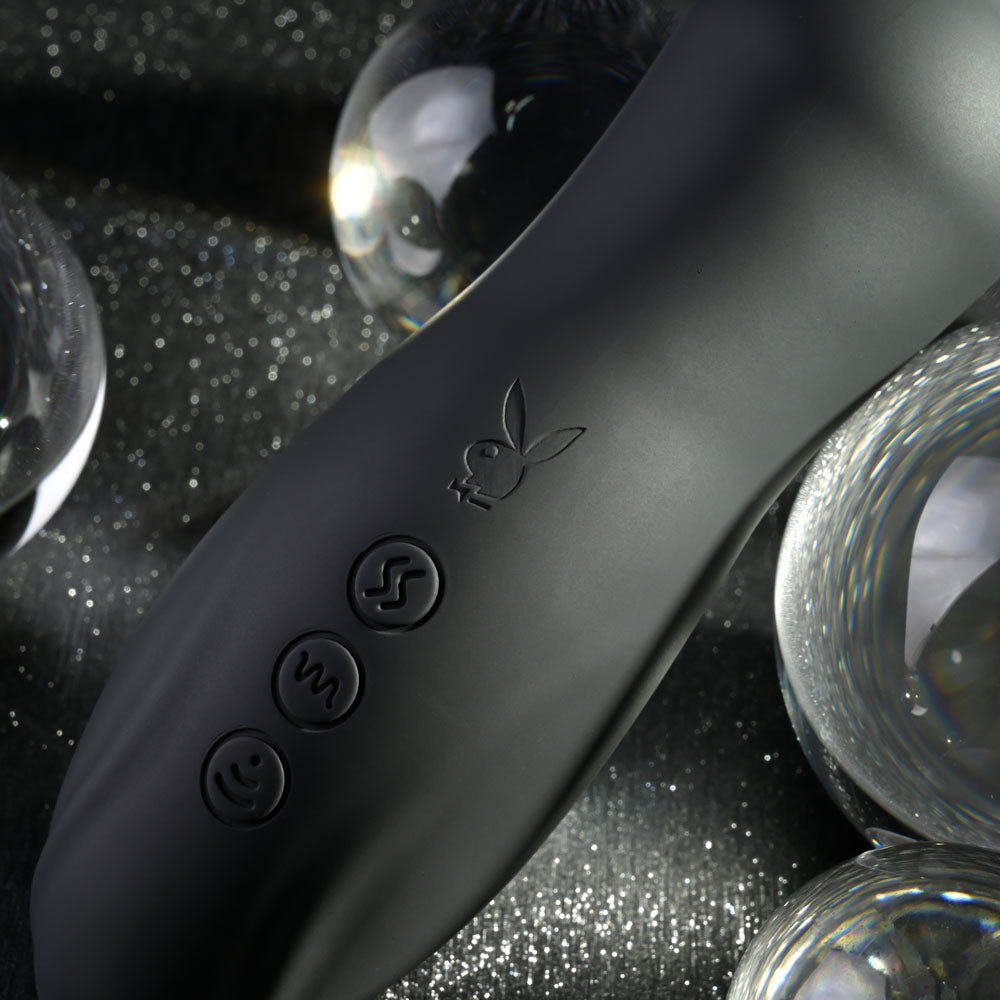 Playboy Pleasure Let It Bead Black 23.1 Cm Usb Rechargeable Vibrating Anal Beads With Clitoral Suction