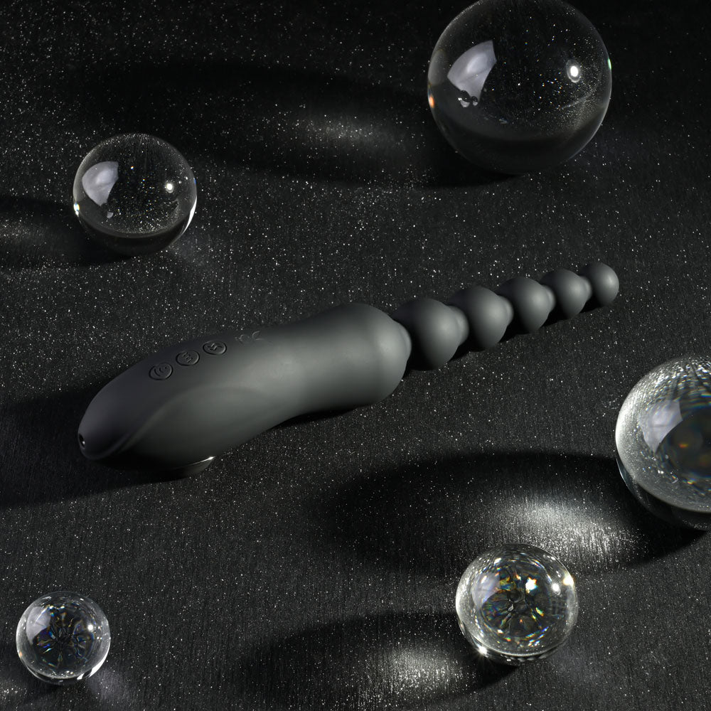 Playboy Pleasure Let It Bead Black 23.1 Cm Usb Rechargeable Vibrating Anal Beads With Clitoral Suction