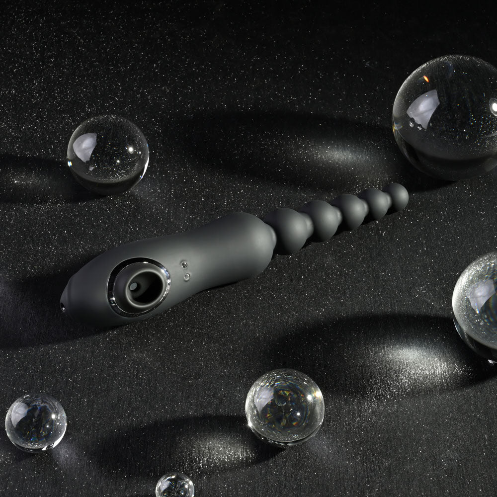 Playboy Pleasure Let It Bead Black 23.1 Cm Usb Rechargeable Vibrating Anal Beads With Clitoral Suction