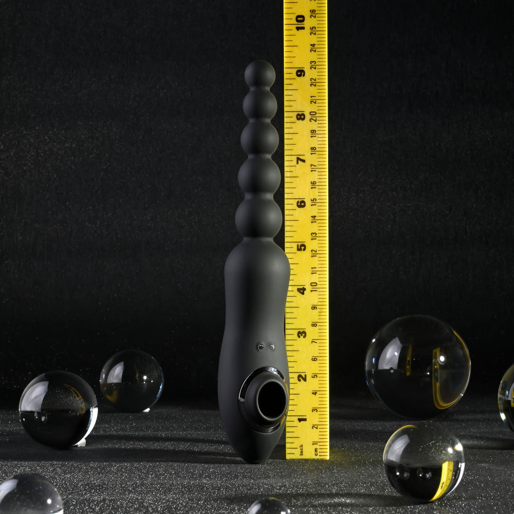 Playboy Pleasure Let It Bead Black 23.1 Cm Usb Rechargeable Vibrating Anal Beads With Clitoral Suction