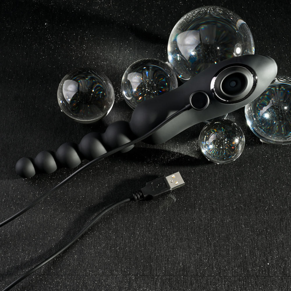 Playboy Pleasure Let It Bead Black 23.1 Cm Usb Rechargeable Vibrating Anal Beads With Clitoral Suction
