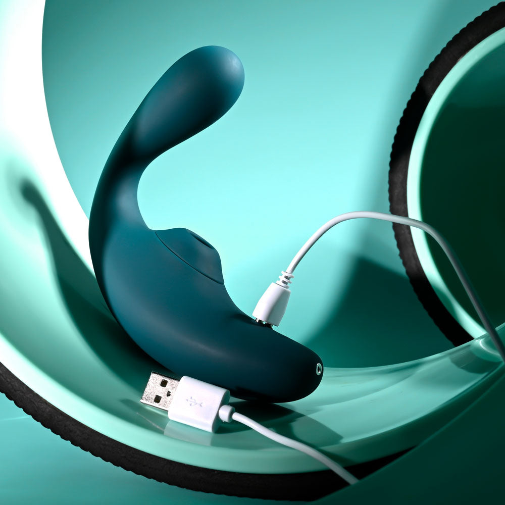 Playboy Pleasure Charmer Blue Usb Rechargeable Vibrator With Clitoral Suction