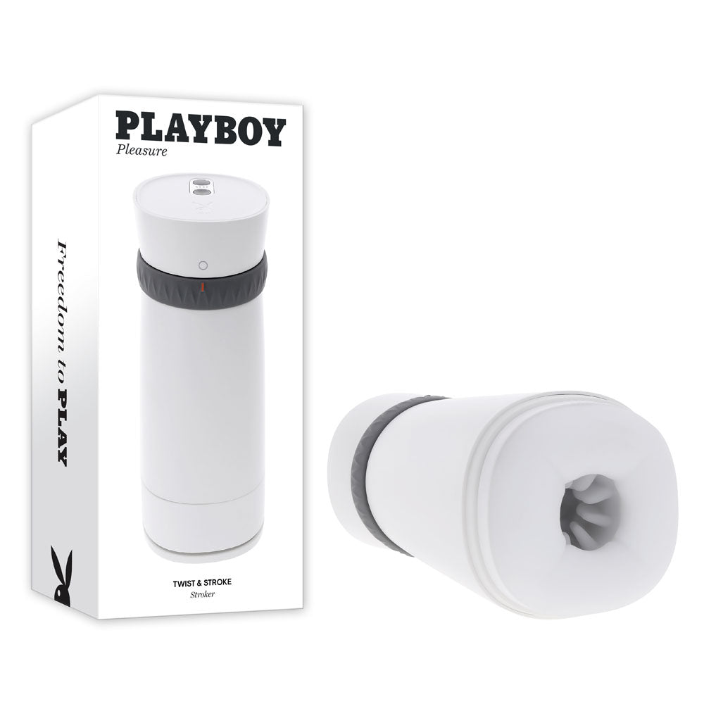 Playboy Pleasure Twist & Stroke White Usb Rechargeable Heating Stroker With Uv Cleaning