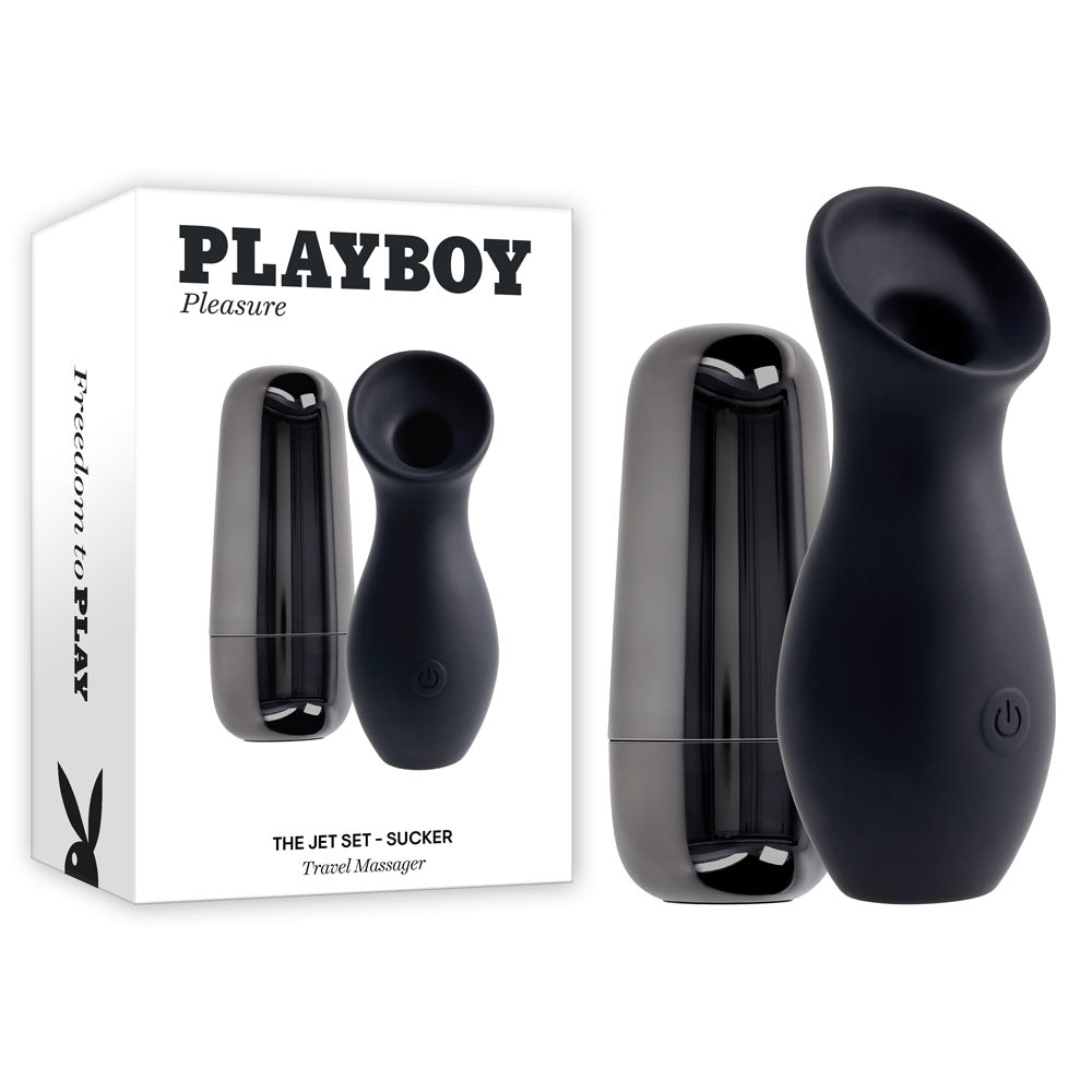 Playboy Pleasure The Jet Set Sucker Black 10.3 Cm Sucking Stimulator With Rechargeable Charging Case