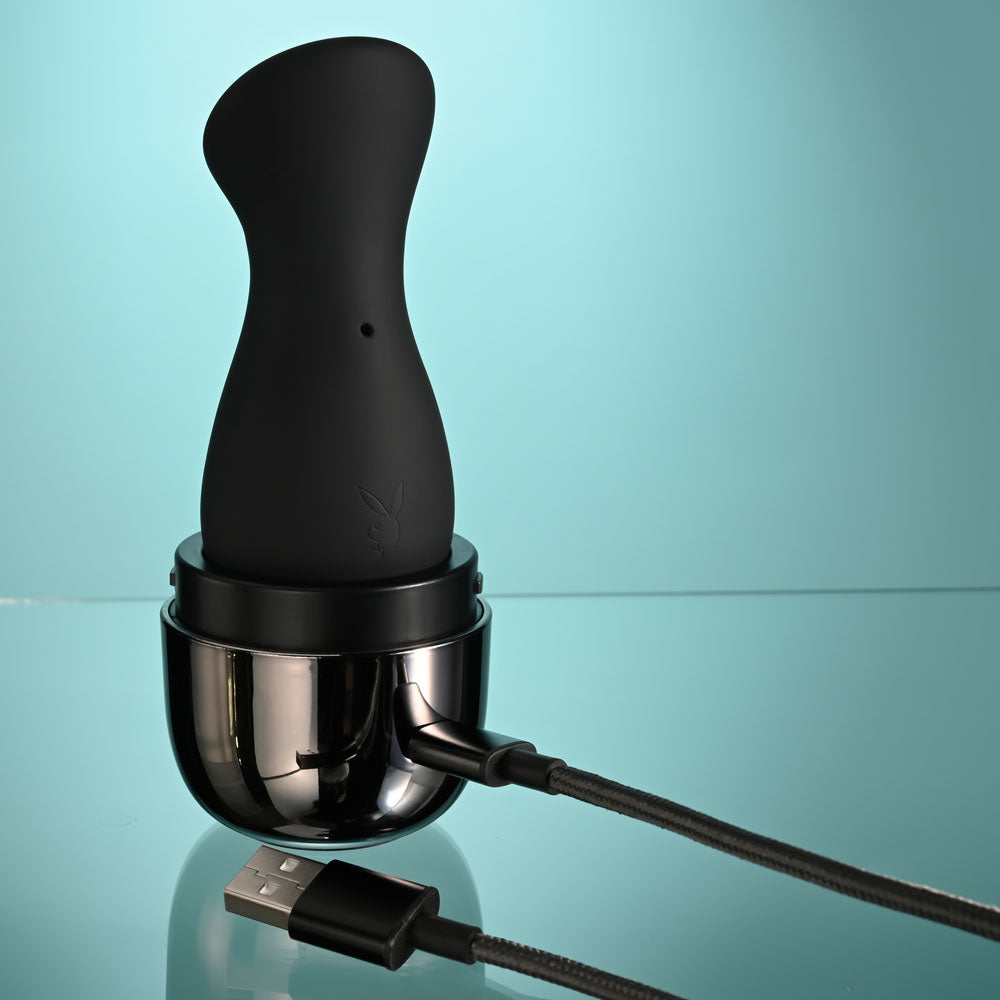 Playboy Pleasure The Jet Set Sucker Black 10.3 Cm Sucking Stimulator With Rechargeable Charging Case