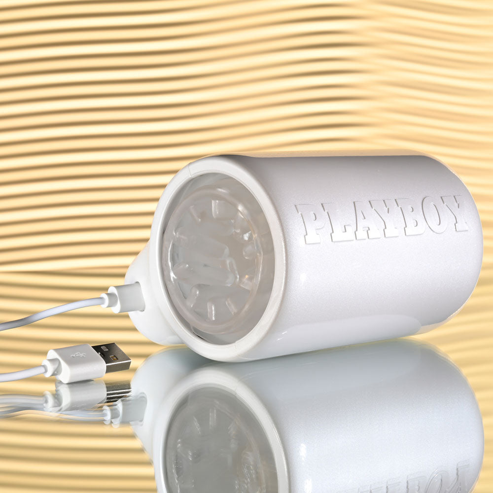 Playboy Pleasure Spin Doctor White Usb Rechargeable Vibrating & Spinning Stroker