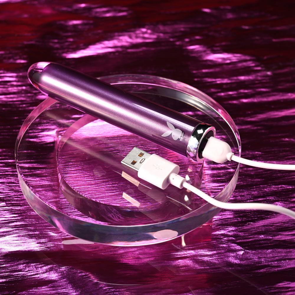 Playboy Pleasure Amethyst Purple 12.4 Cm Usb Rechargeable Glass Tipped Mini Vibrator
