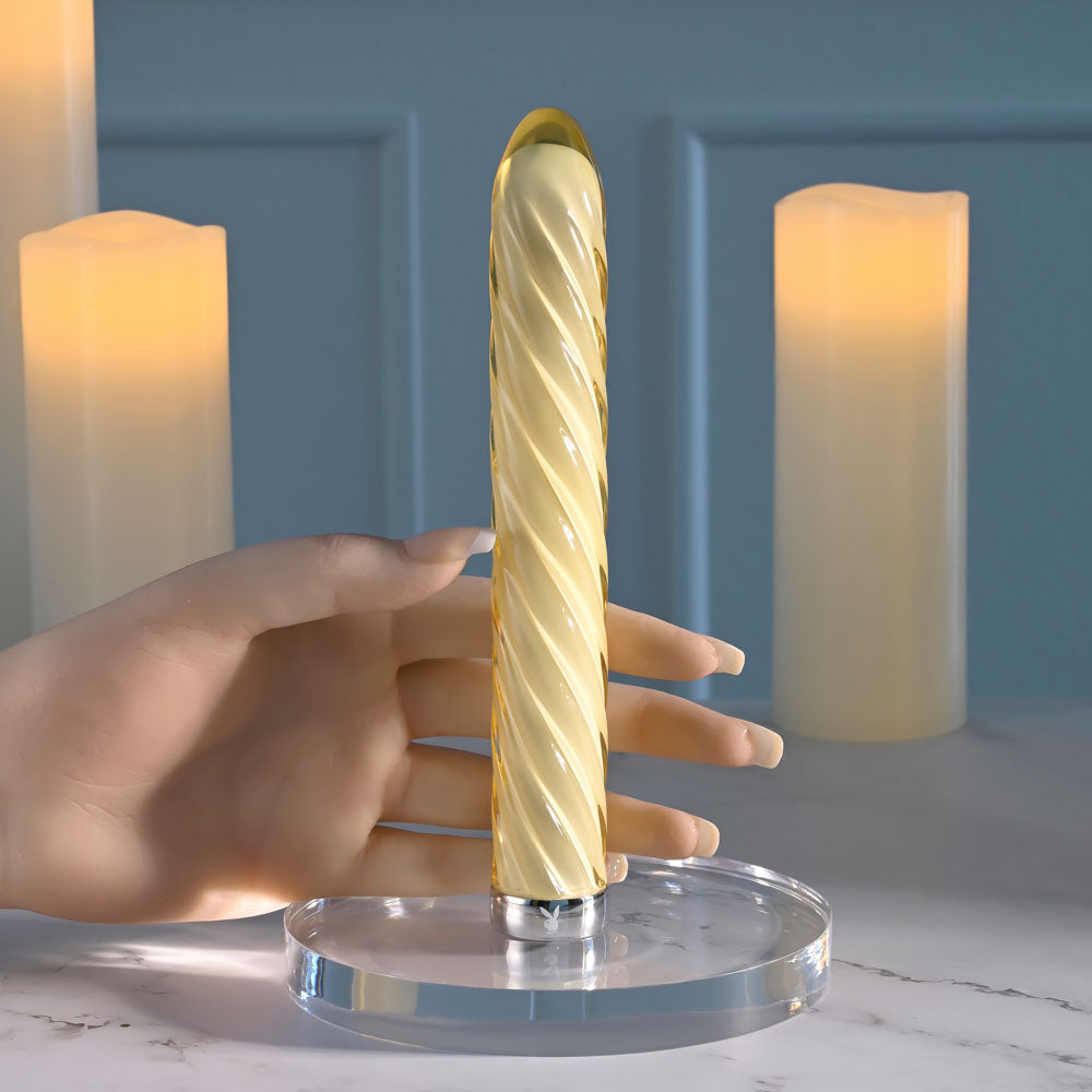 Playboy Pleasure Twist Of Fate Yellow Glass 17.5 Cm Usb Rechargeable Vibrator