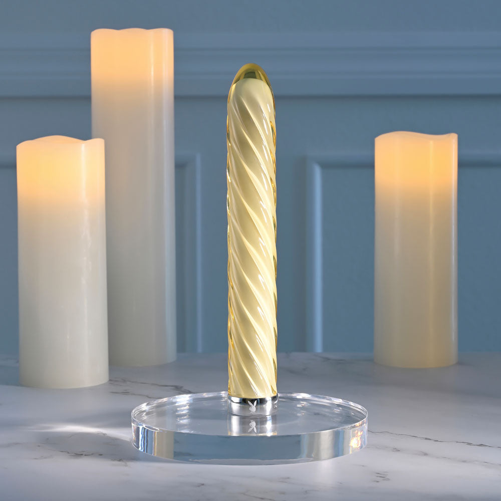 Playboy Pleasure Twist Of Fate Yellow Glass 17.5 Cm Usb Rechargeable Vibrator