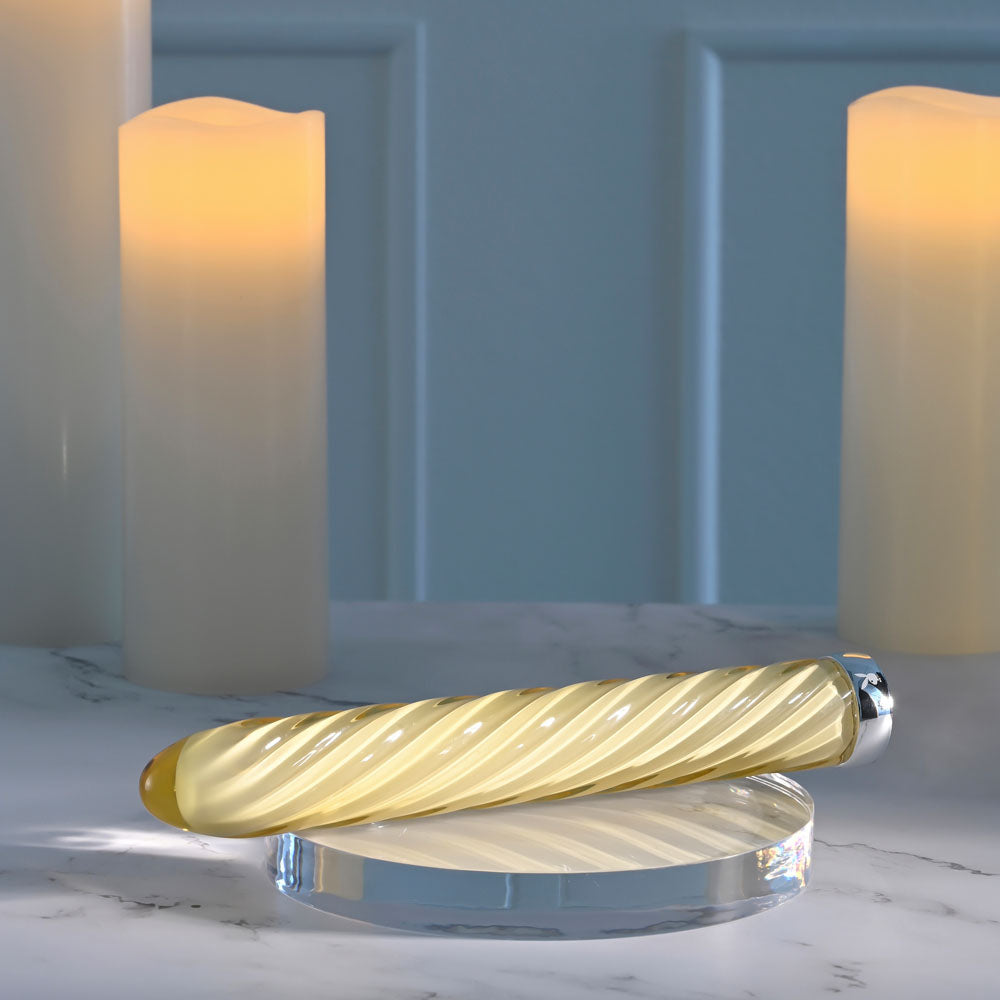 Playboy Pleasure Twist Of Fate Yellow Glass 17.5 Cm Usb Rechargeable Vibrator