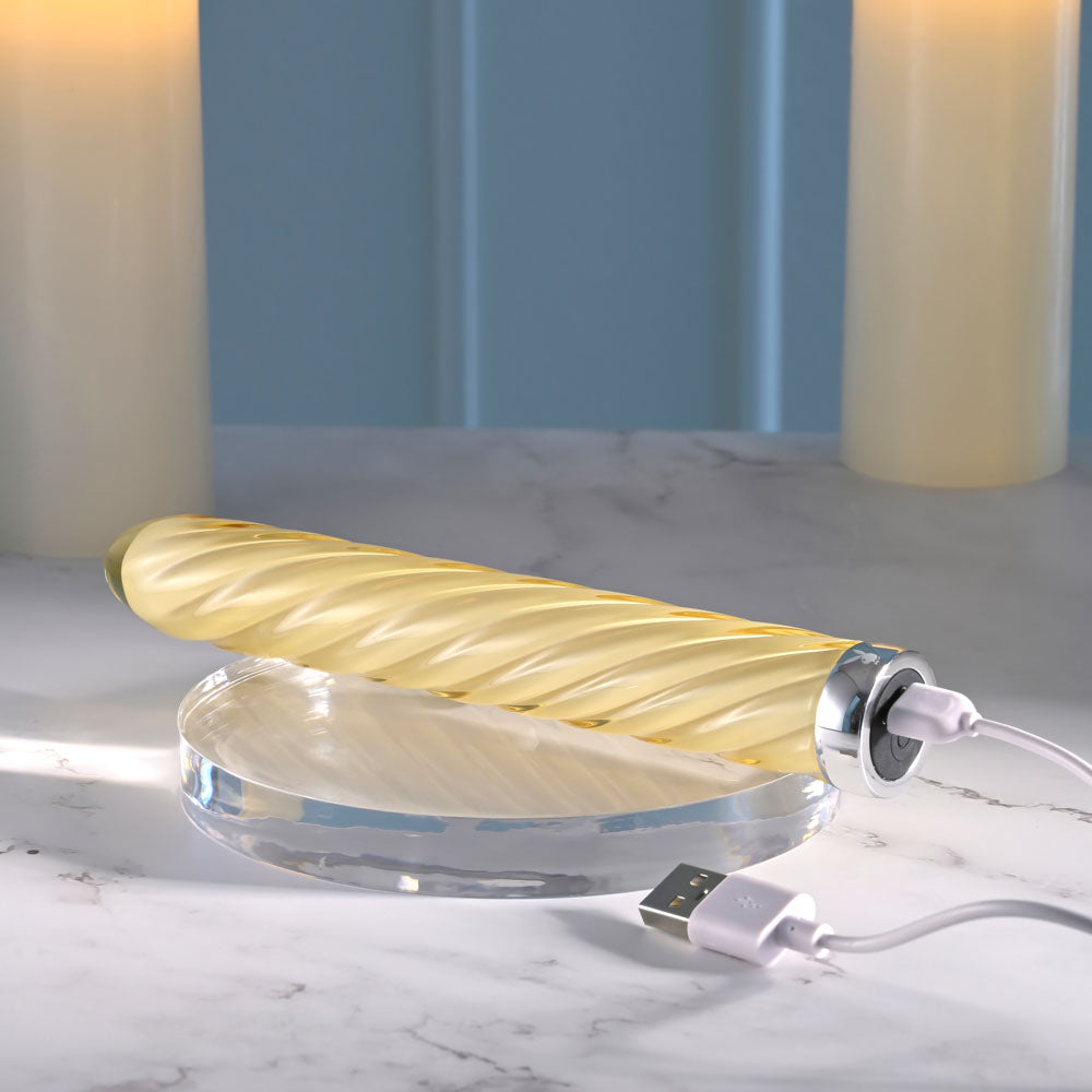 Playboy Pleasure Twist Of Fate Yellow Glass 17.5 Cm Usb Rechargeable Vibrator