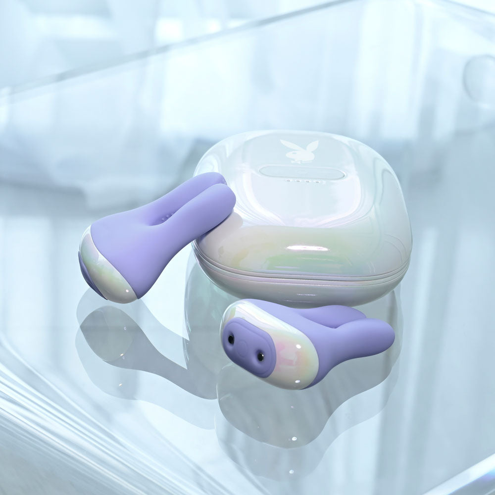 Playboy Pleasure In A Pinch Purple Rechargeable Vibrating Nipple Clamps With Charging Carry Case