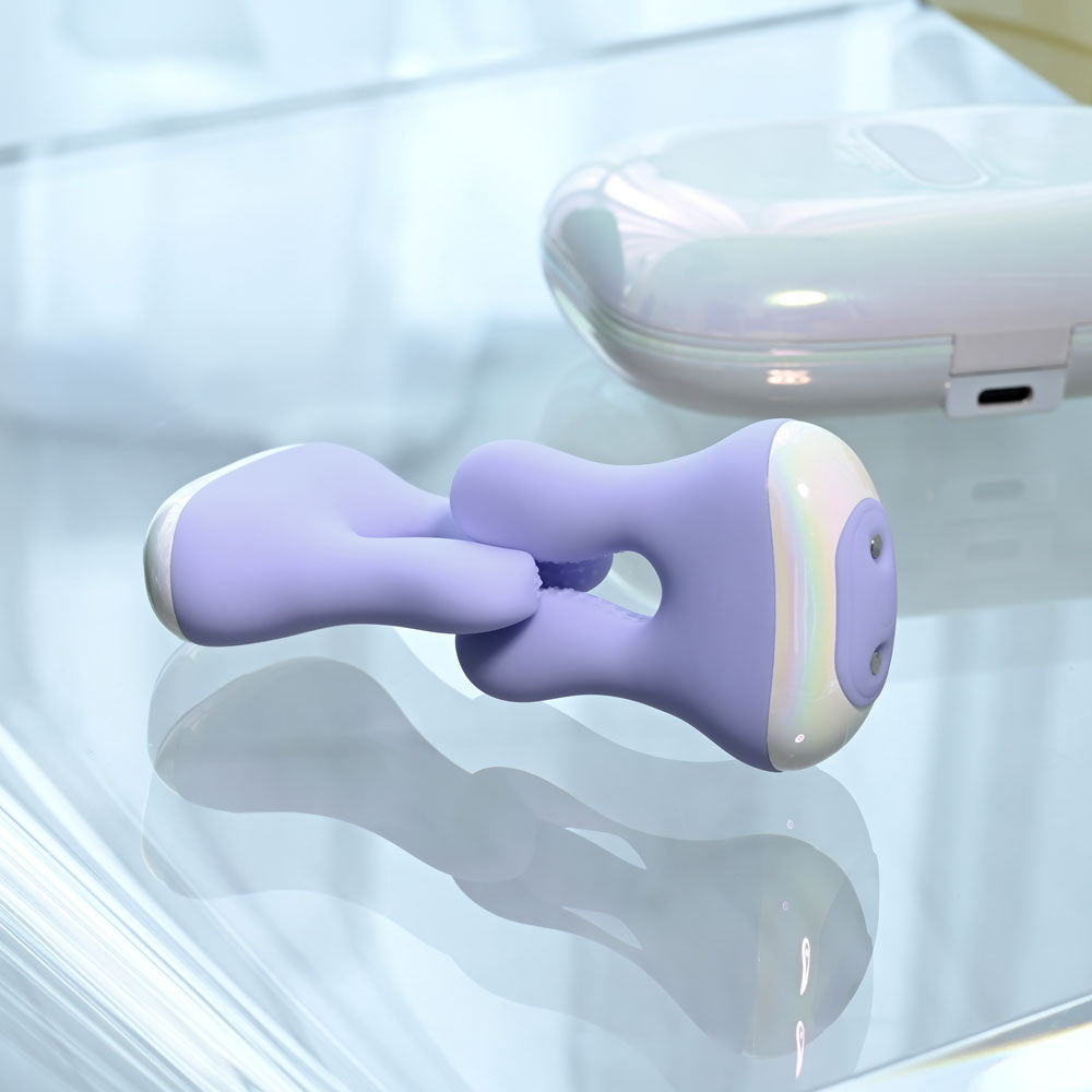 Playboy Pleasure In A Pinch Purple Rechargeable Vibrating Nipple Clamps With Charging Carry Case