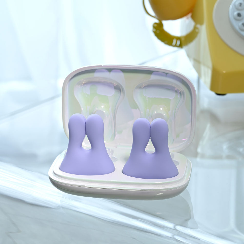 Playboy Pleasure In A Pinch Purple Rechargeable Vibrating Nipple Clamps With Charging Carry Case