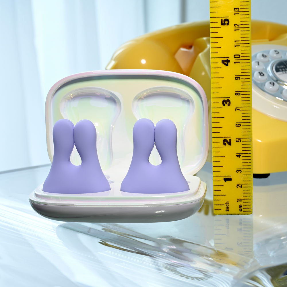 Playboy Pleasure In A Pinch Purple Rechargeable Vibrating Nipple Clamps With Charging Carry Case