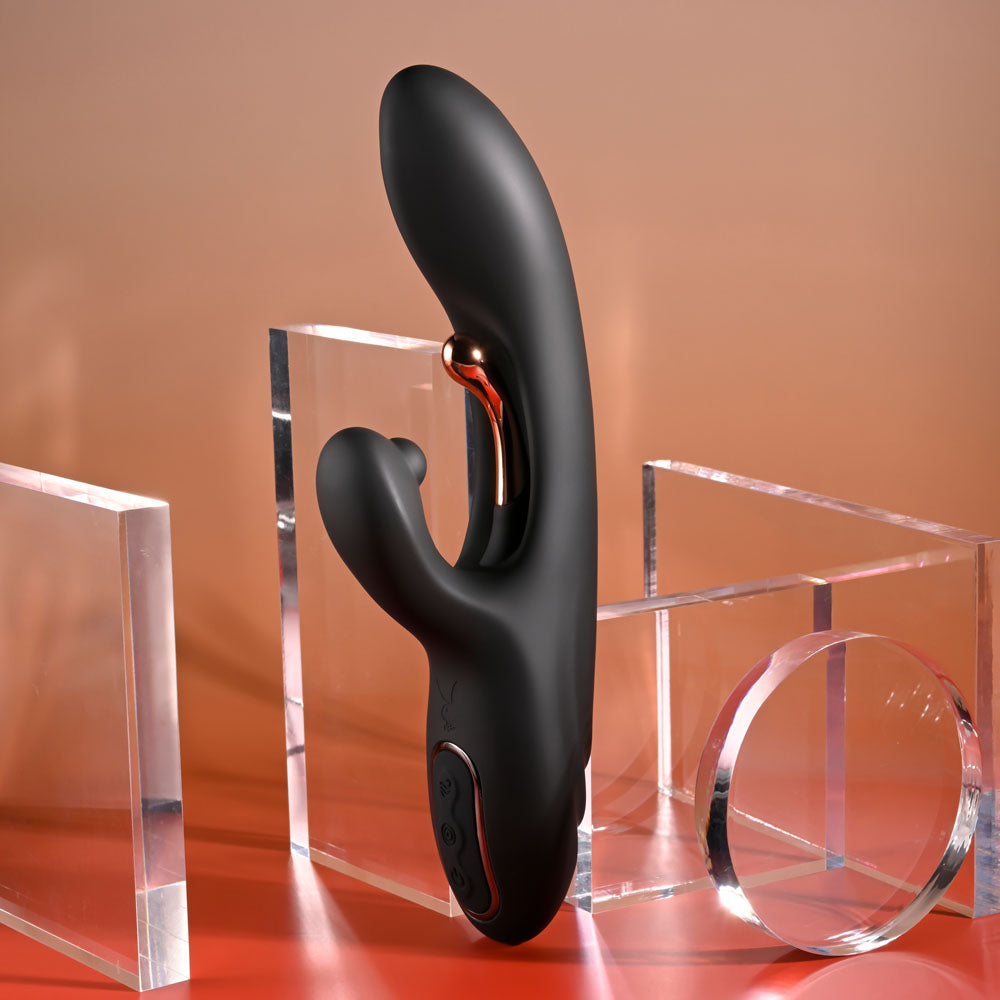Playboy Pleasure Aureus Black 22.7 Cm Usb Rechargeable Rabbit Vibrator With Internal Flicker