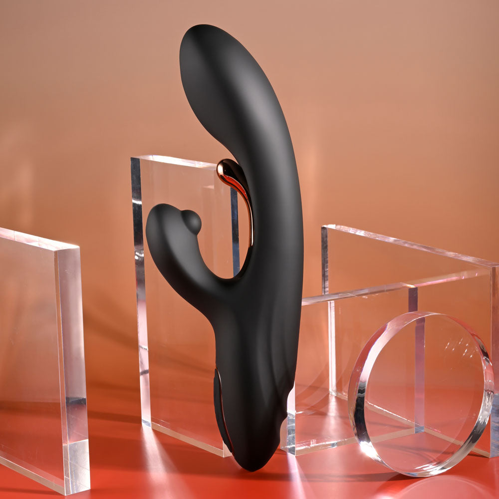 Playboy Pleasure Aureus Black 22.7 Cm Usb Rechargeable Rabbit Vibrator With Internal Flicker