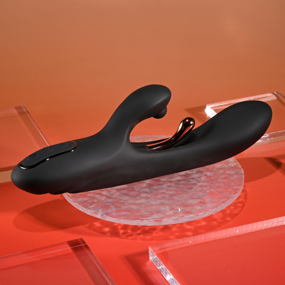 Playboy Pleasure Aureus Black 22.7 Cm Usb Rechargeable Rabbit Vibrator With Internal Flicker