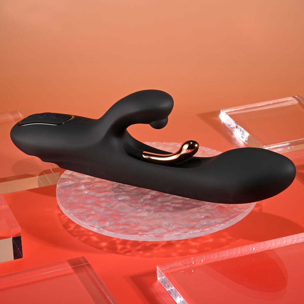 Playboy Pleasure Aureus Black 22.7 Cm Usb Rechargeable Rabbit Vibrator With Internal Flicker