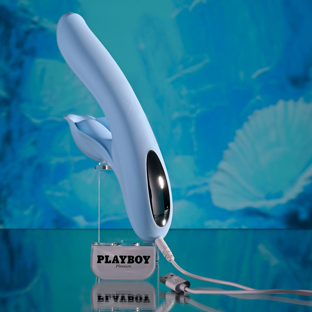 Playboy Pleasure In Bloom Blue 23.5 Cm Usb Rechargeable Thrusting Tapping & Heating Dual Vibrator