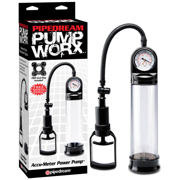 Pump Worx Accu Meter Power Pump Clear/Black Penis Pump With Gauge