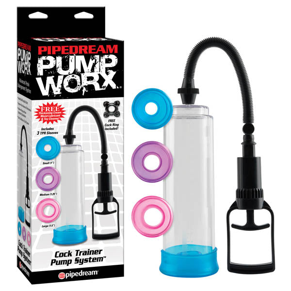 Pump Worx Cock Trainer Pump System Clear Penis Pump With 3 Sleeves