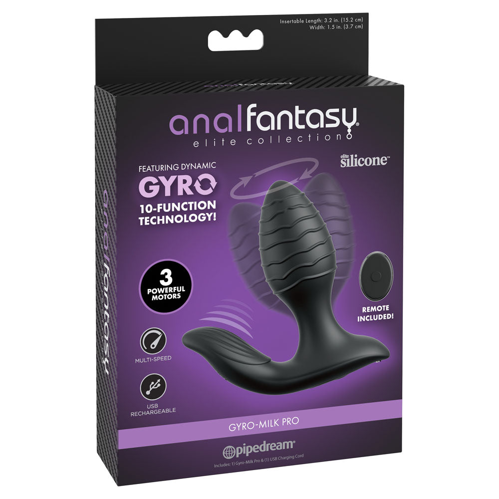 Anal Fantasy Elite Gyro Milk Pro Black Black Usb Rechargeable Gyrating Butt Plug