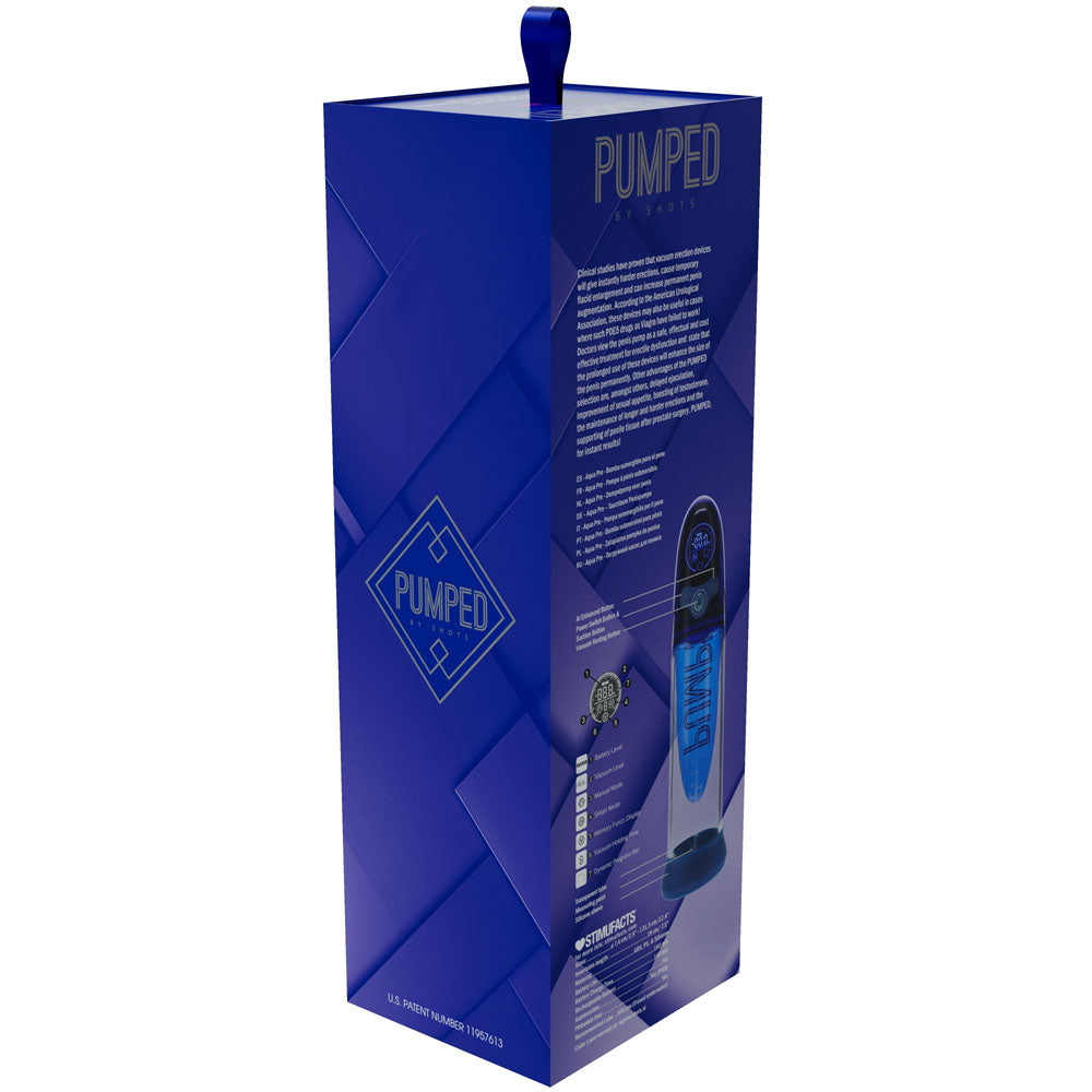Pumped Aqua Pro Auto Pump Blue Blue/Clear Usb Rechargeable Ai Enabled Submersible Auto Penis Pump