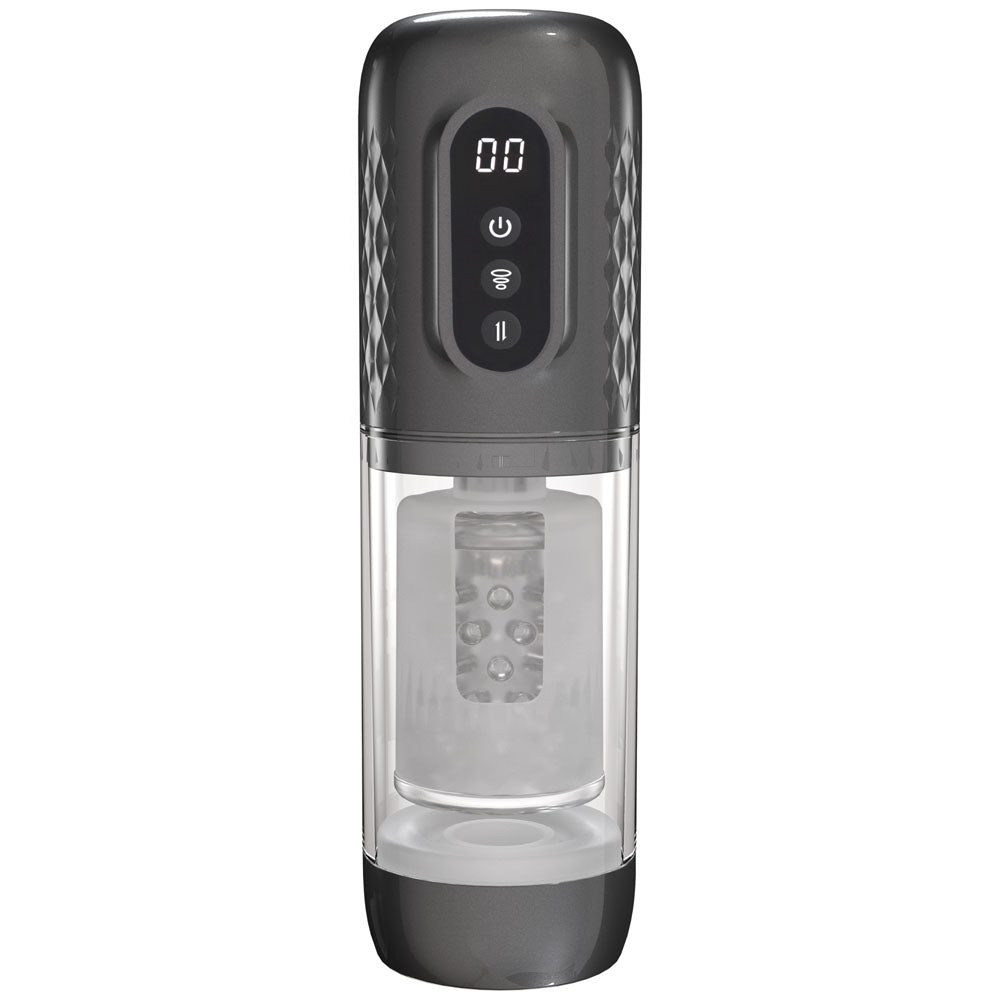 Pumped Vortex Gunmetal Gunmetal Grey/Clear Usb Rechargeable Sucking Rotating And Thrusting Auto Masturbator