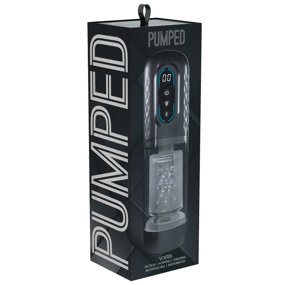 Pumped Vortex Gunmetal Gunmetal Grey/Clear Usb Rechargeable Sucking Rotating And Thrusting Auto Masturbator