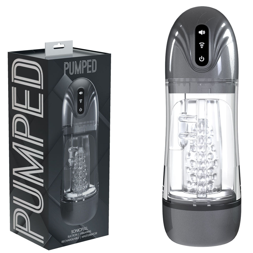 Pumped Sonic Pull Gunmetal Gunmetal Grey/Clear Usb Rechargeable Sucking And Vibrating Auto Masturbator