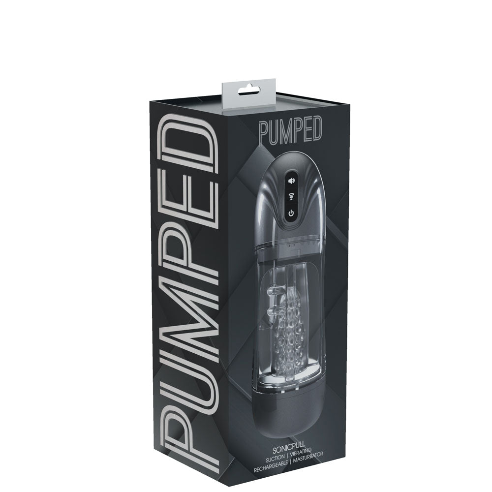 Pumped Sonic Pull Gunmetal Gunmetal Grey/Clear Usb Rechargeable Sucking And Vibrating Auto Masturbator