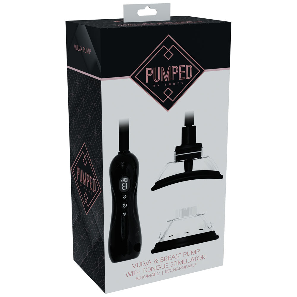 Pumped Vulva & Breast Pump With Tongue Stimulator Black Black Usb Rechargeable Ladies Pump Set