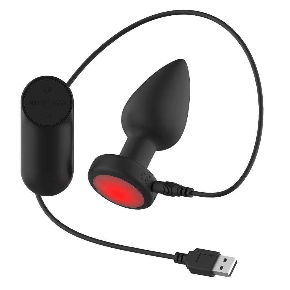 Passion Play Vibrating Butt Plug With Led Base M Black 10.4 Cm Usb Rechargeable Vibrating Butt Plug With Led Base And Wireless Remote