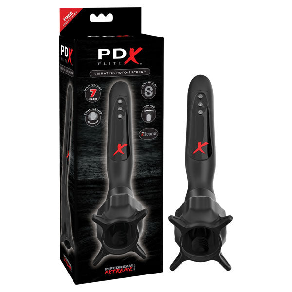 Pdx Elite Vibrating Roto Sucker Black Vibrating Head Masturbator