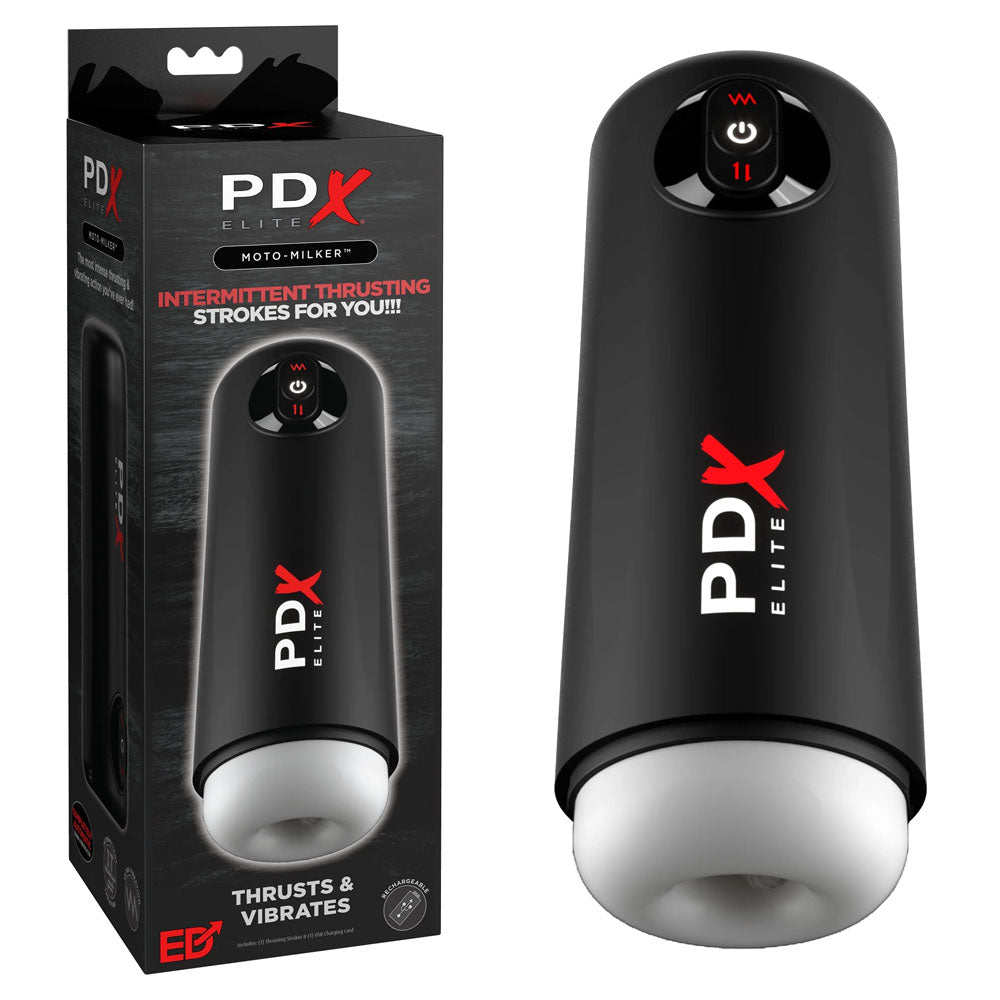 Pdx Elite Moto Milker Usb Rechargeable Thrusting & Vibrating Auto Stroker