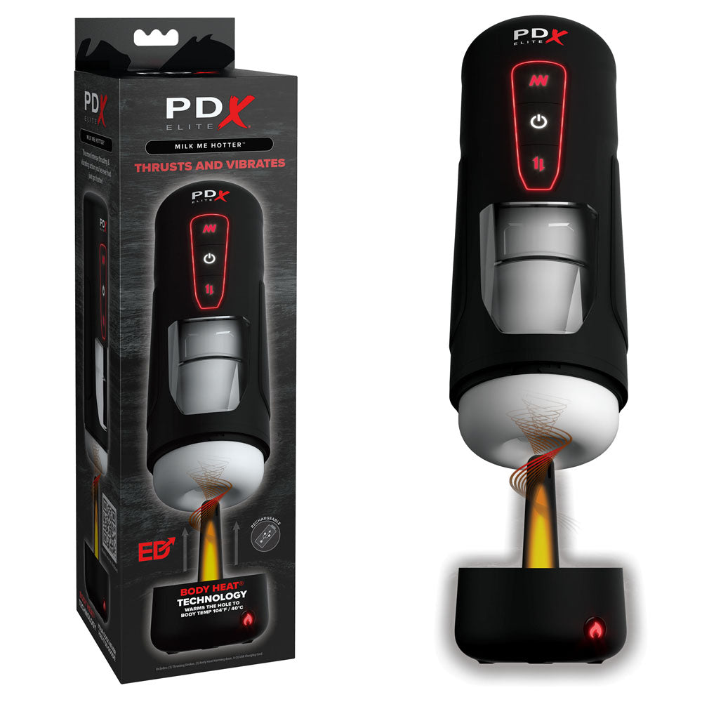 Pdx Elite Milk Me Hotter Usb Rechargeable Thrusting Heating & Vibrating Auto Stroker