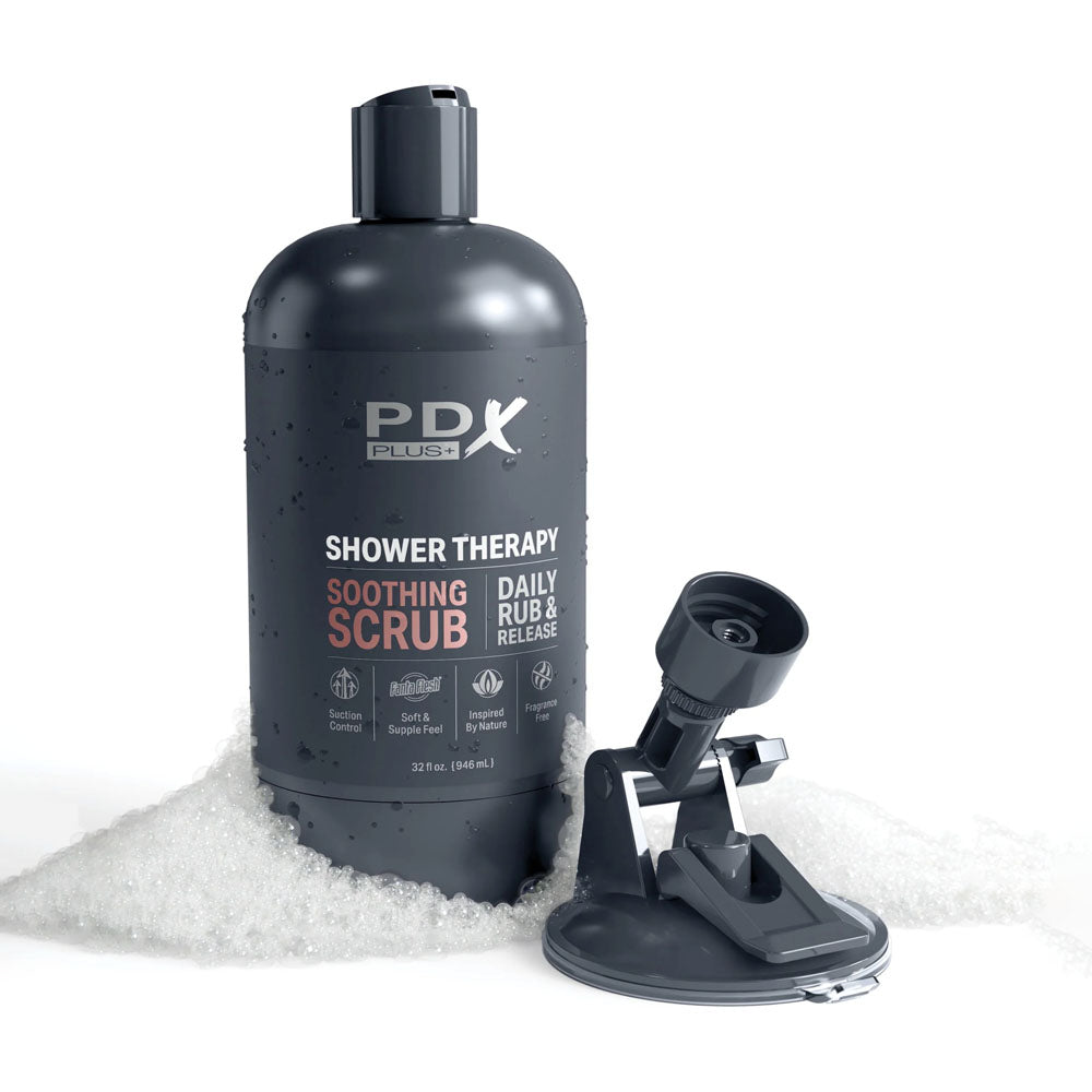 Pdx Plus Shower Therapy Soothing Scrub Tan Tan Discreet Vagina Stroker With Suction Base