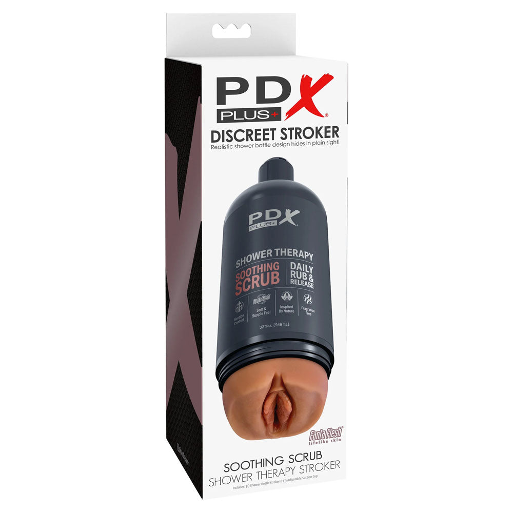 Pdx Plus Shower Therapy Soothing Scrub Tan Tan Discreet Vagina Stroker With Suction Base