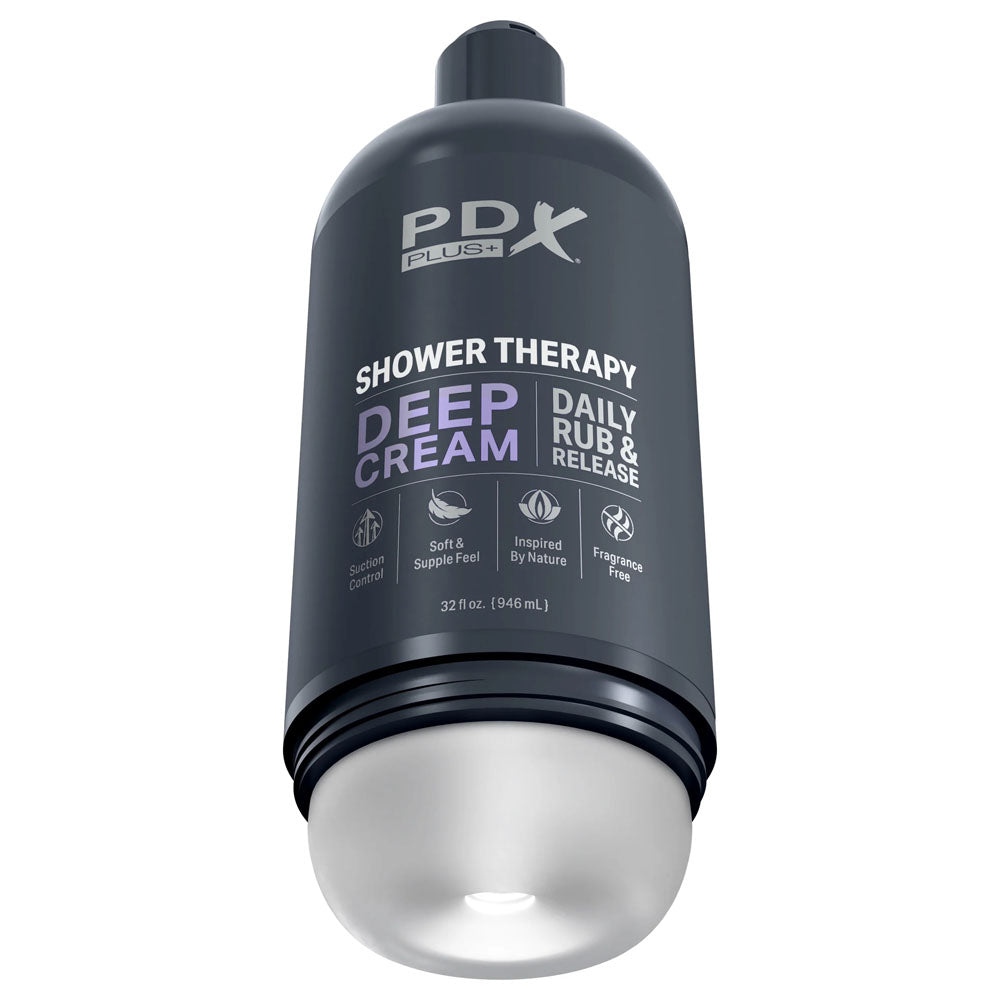 Pdx Plus Shower Therapy Deep Cream Frosted Clear Discreet Stroker With Suction Base
