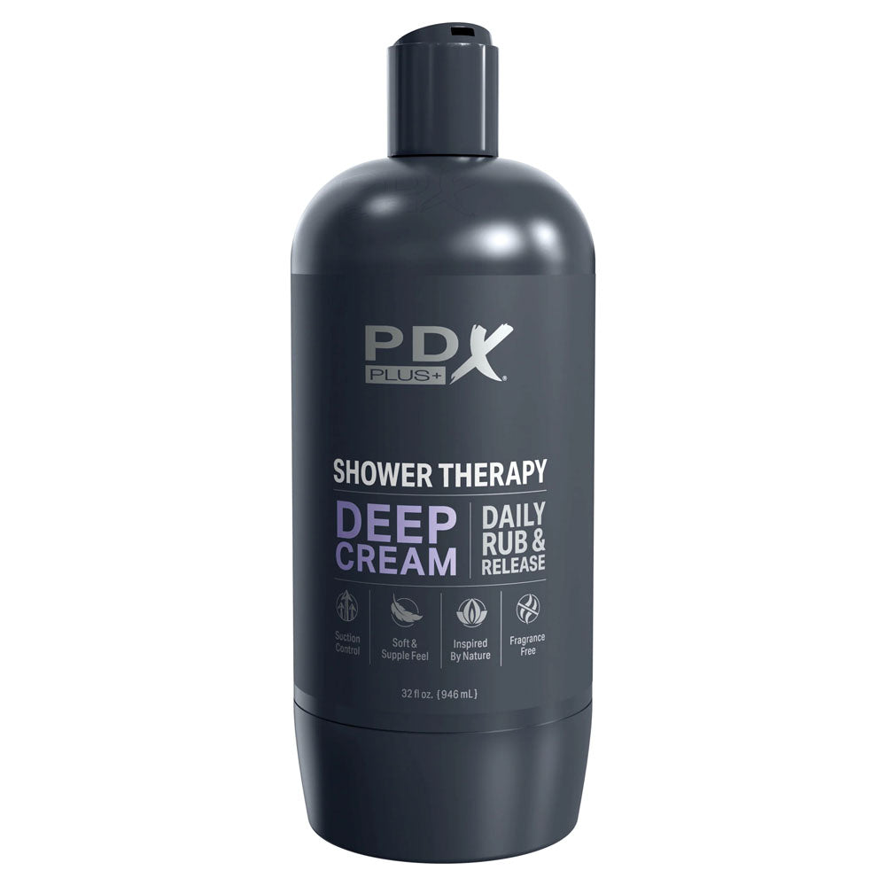 Pdx Plus Shower Therapy Deep Cream Frosted Clear Discreet Stroker With Suction Base