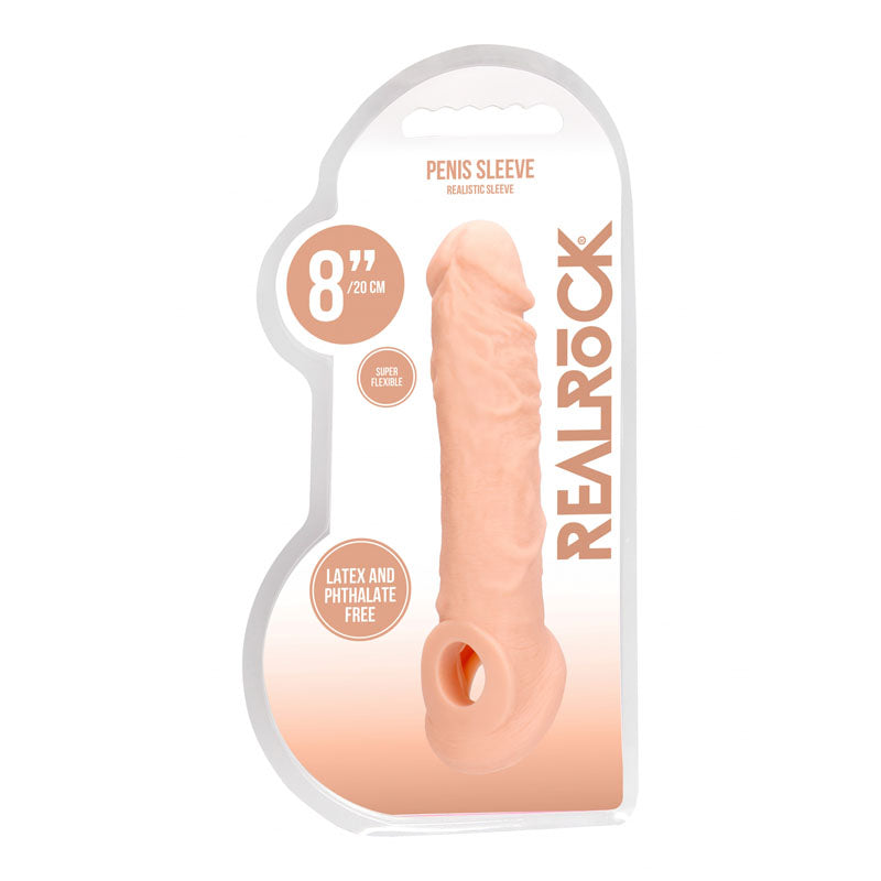 Realrock 8'' Realistic Penis Extender With Rings Flesh 20.3 Cm Penis Extension Sleeve