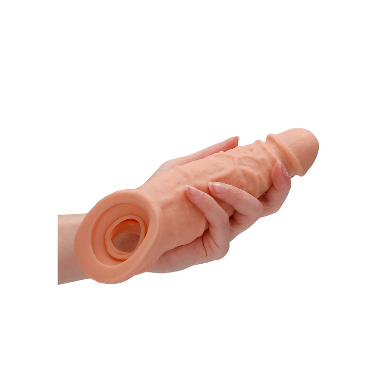 Realrock 9'' Realistic Penis Extender With Rings Flesh 22.9 Cm Penis Extension Sleeve