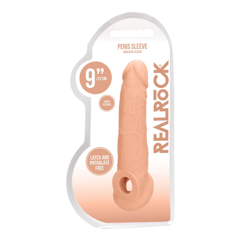 Realrock 9'' Realistic Penis Extender With Rings Flesh 22.9 Cm Penis Extension Sleeve