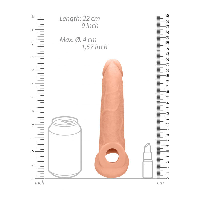 Realrock 9'' Realistic Penis Extender With Rings Flesh 22.9 Cm Penis Extension Sleeve