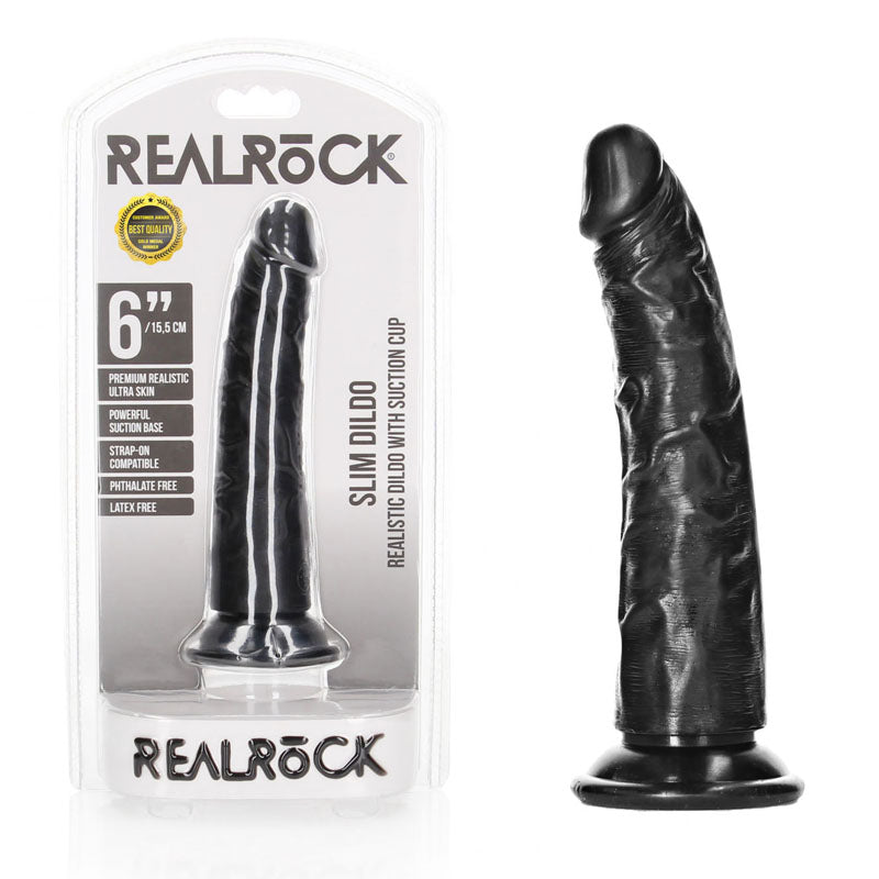 Realrock Realistic Slim Dildo Without Balls 15.5 Cm Black 15.5 Cm (6'') Dong