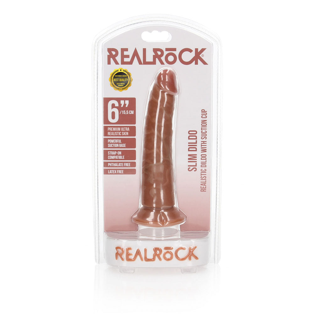 Realrock Realistic Slim Dildo Without Balls 15.5 Cm Tan 15.5 Cm (6'') Dong