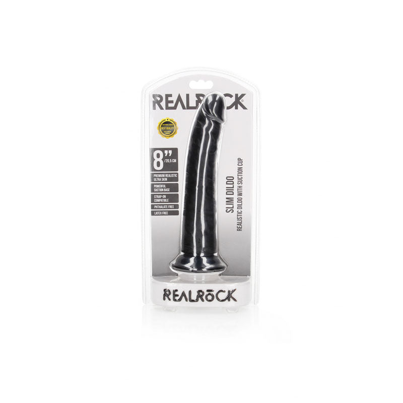 Realrock Realistic Slim Dildo With Suction Cup 20.5cm Black 20.5 Cm (8'') Dong