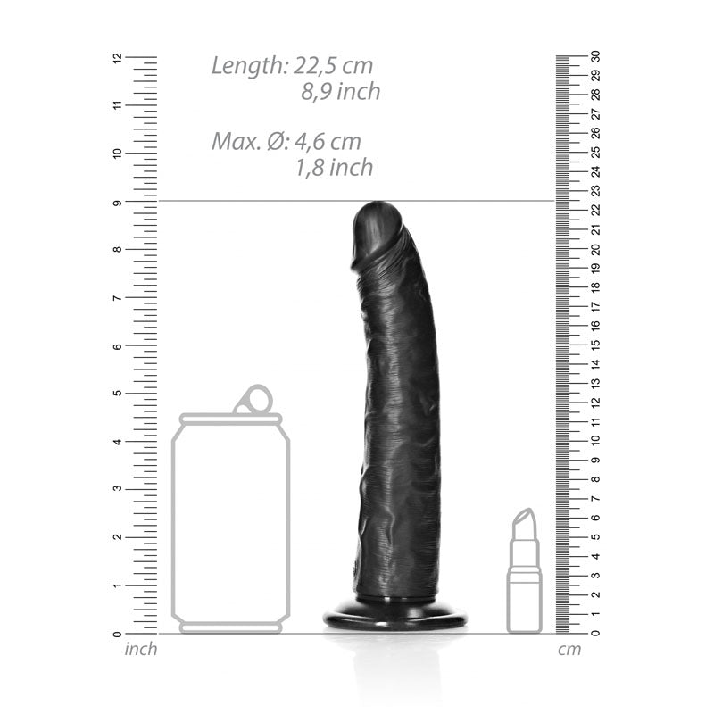 Realrock Realistic Slim Dildo With Suction Cup 20.5cm Black 20.5 Cm (8'') Dong