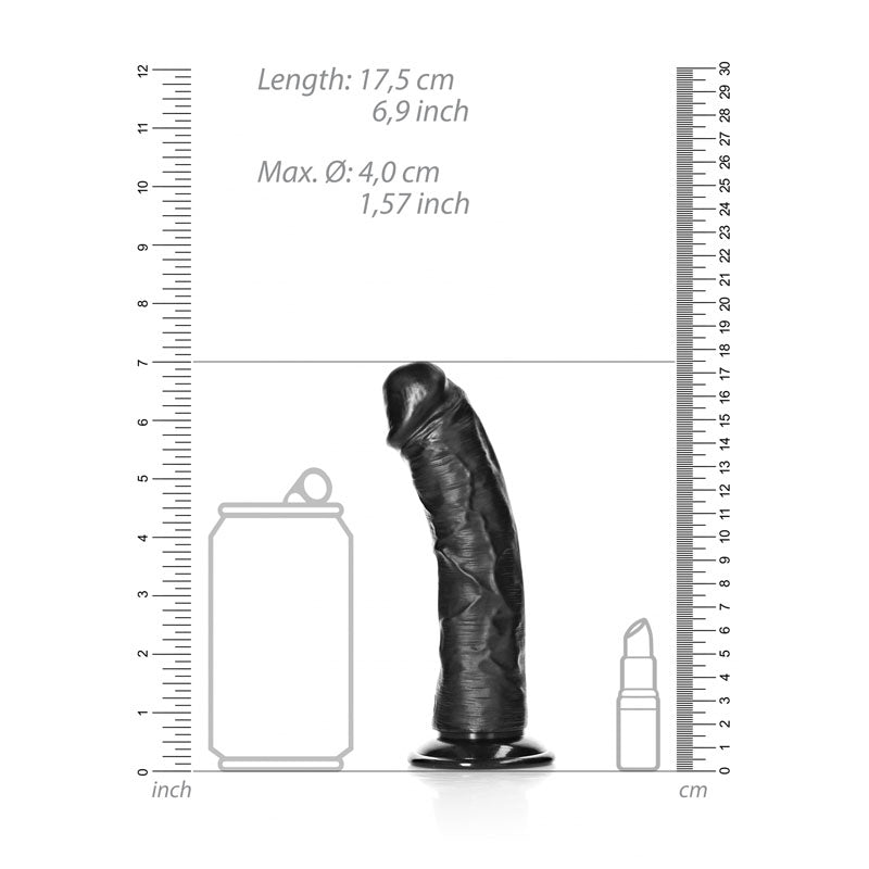Realrock Realistic Regular Curved Dildo With Suction Cup 15.5 Cm Black 15.5 Cm (6'') Dong